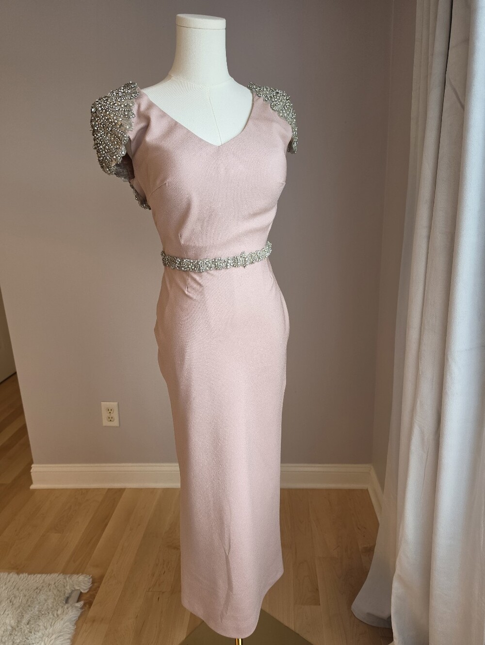 Tarik Ediz Pink Gown with Silver Accents